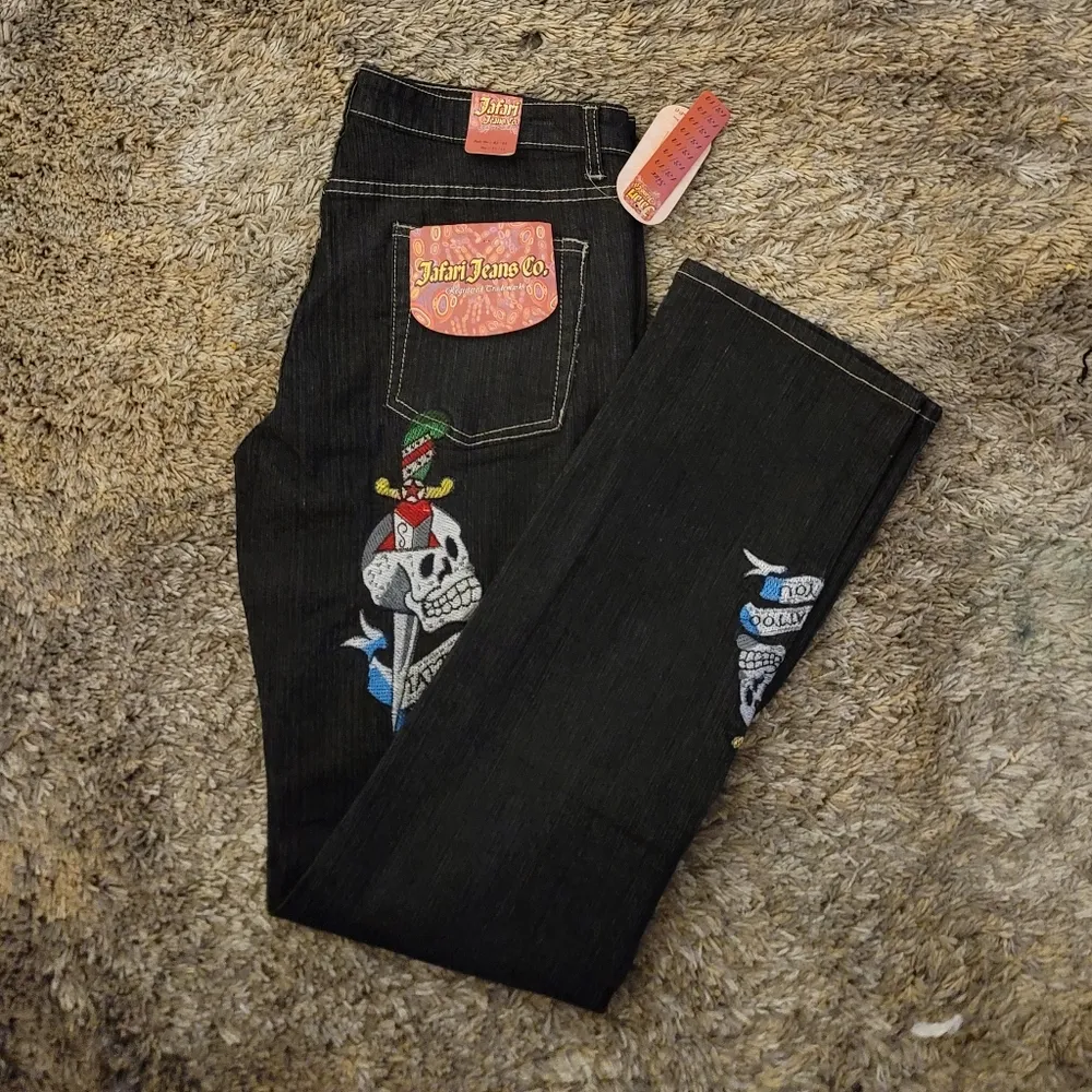 NWT! Jafari Vintage Black Skull Embroidered Tattoo You Bootcut Jeans 13/14 Size undefined - Image 6