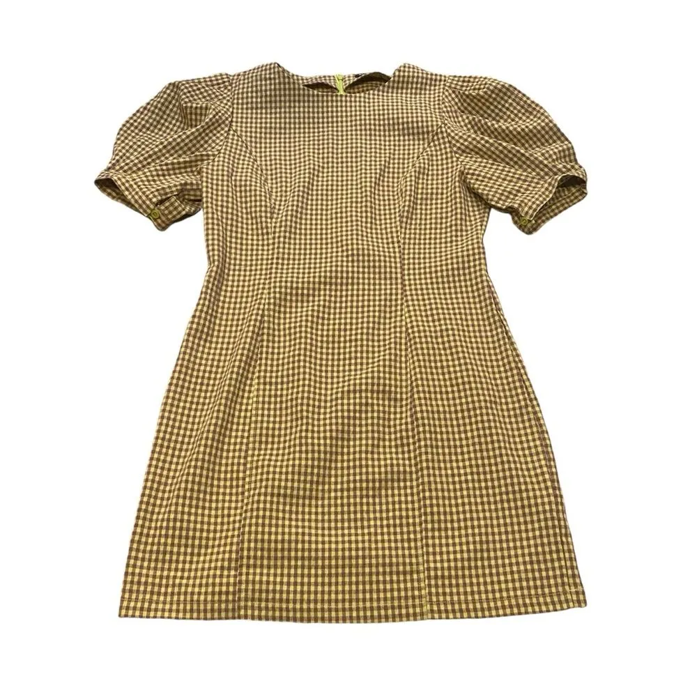 Nasty Gal Size 8 Puff Sleeve Gingham Print Fitted Mini Dress Green‎ Cottagecore - Image 2