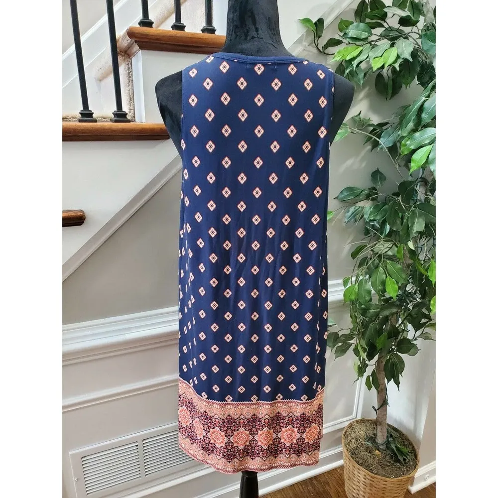Nine Britton Women Blue Polyester Sleeveless Round Neck Knee Length Dress Size L - Image 7