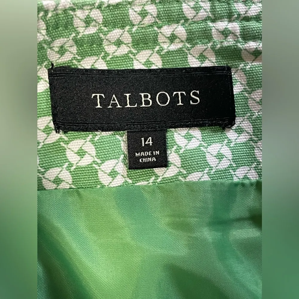 Talbots Women’s Green & White patterned Lined Skirt Heavyweight Cotton Size 14 - Image 6