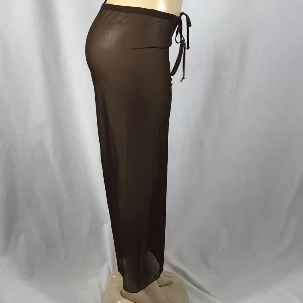 Zuliana Size XL Brown Mesh Waist Tie Beach Pants. Made in USA. New With Tags. - Image 3