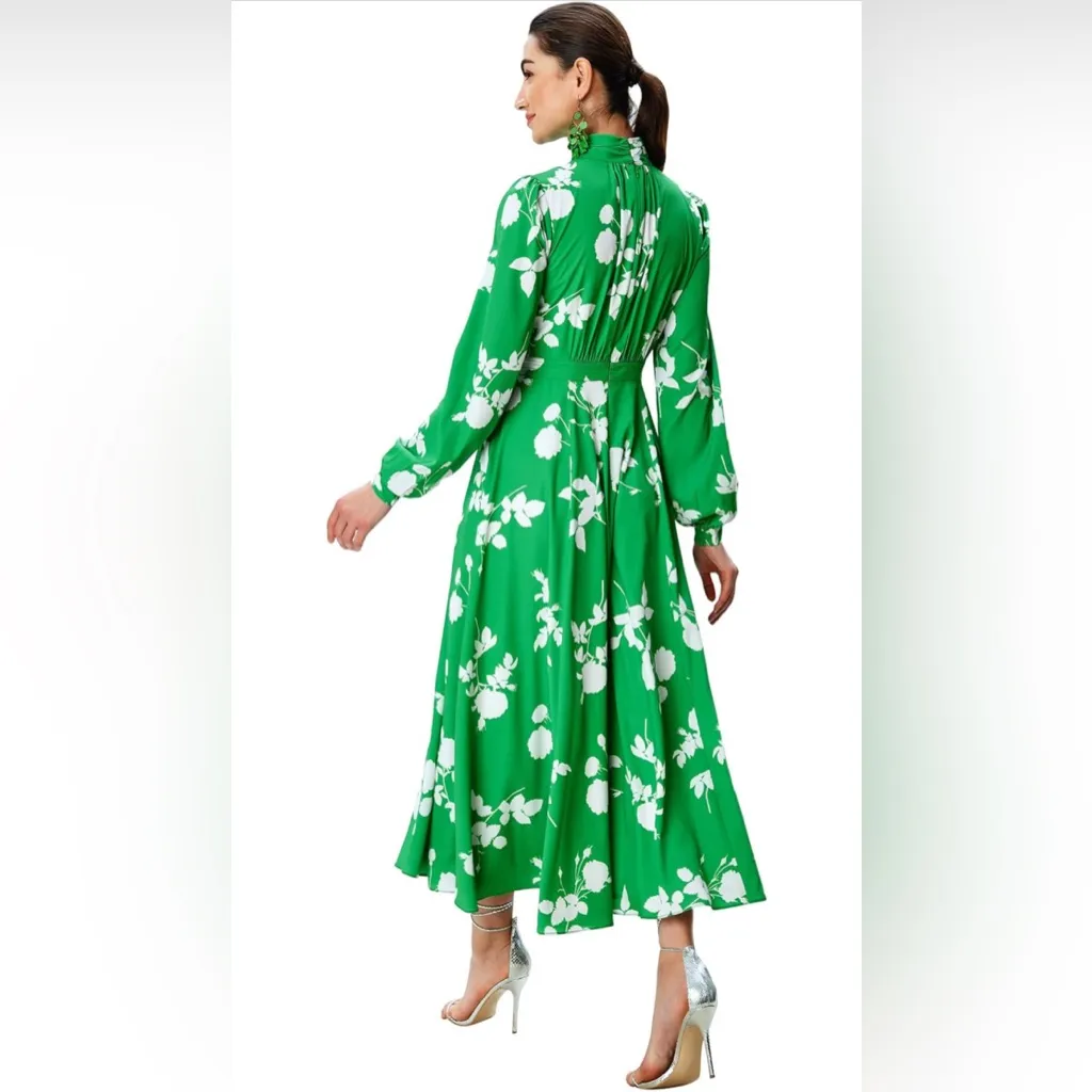 eShakti Green and White Floral Long Sleeve Dress NWOT - Image 3