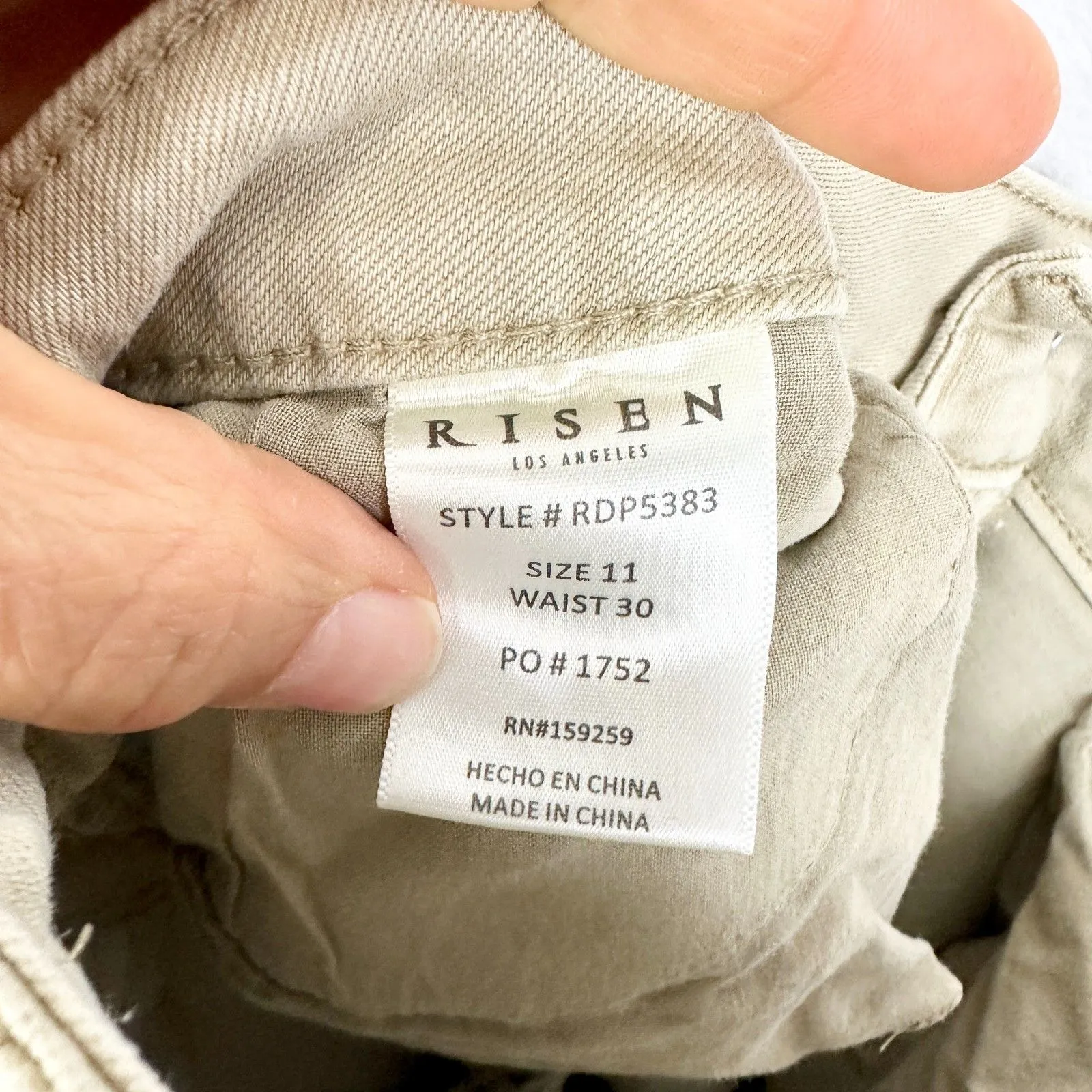 Risen High Rise Wide Leg Crop Jeans Size 11/30 Raw Frayed Hem Khaki Tan Stretch - Image 4