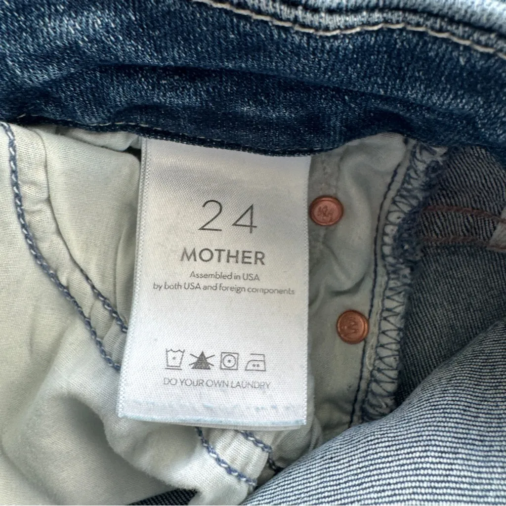 MOTHER High Waisted Looker Ankle Fray Jeans Walking on Coals Size 24 Blue - Image 9