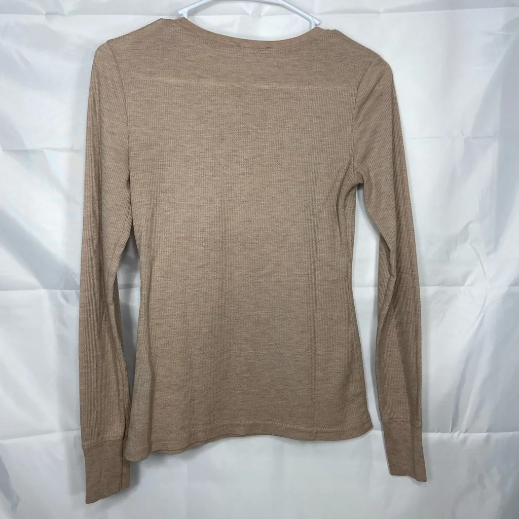 Level Up women’s tan waffle knit textured long sleeve Crewcut shirt‎ stretch S - Image 5
