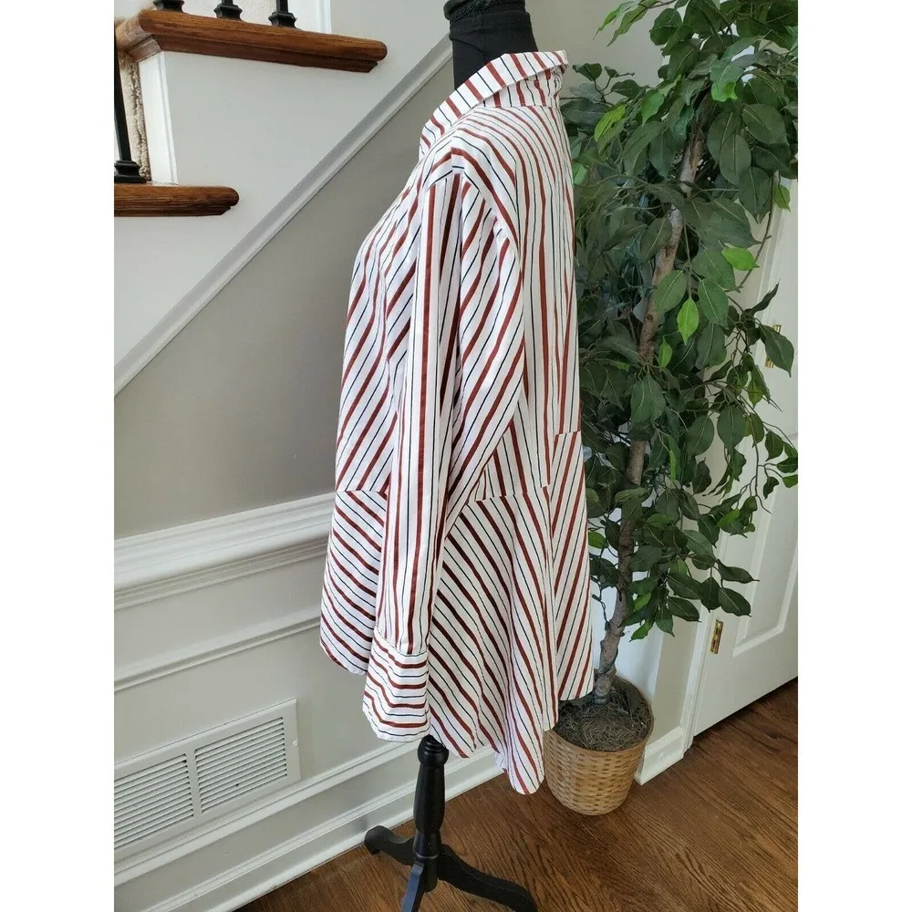 Ashley Stewart Women's Multicolor Striped Cotton Long Sleeve Collared Shirt 18 - Image 5