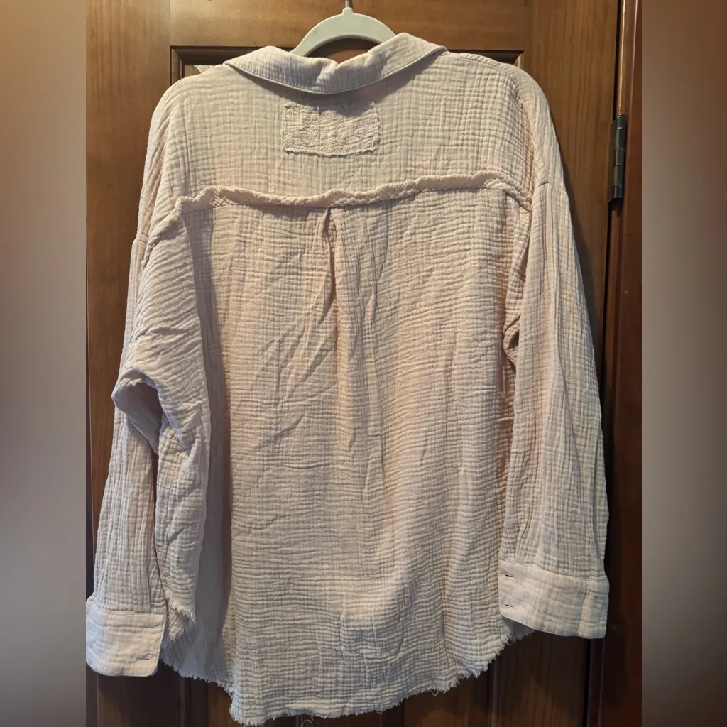 Vintage Havana Crinkle Gauze Button Up Shirt Women’s Small Peach Waffle Knot Top Pink - Image 3