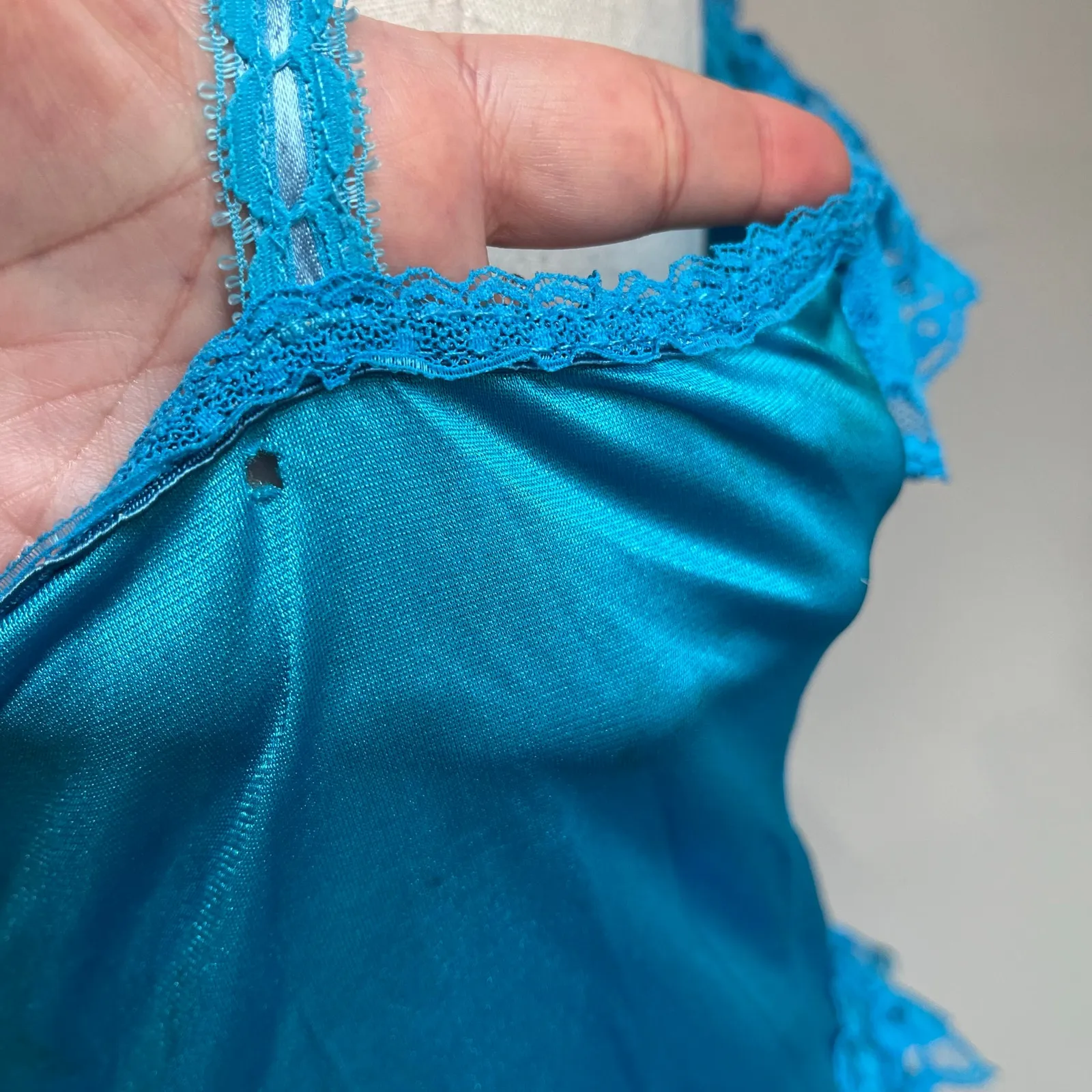 70s Lace Blue Ruffle Bodysuit Teddy Size Medium - Image 5