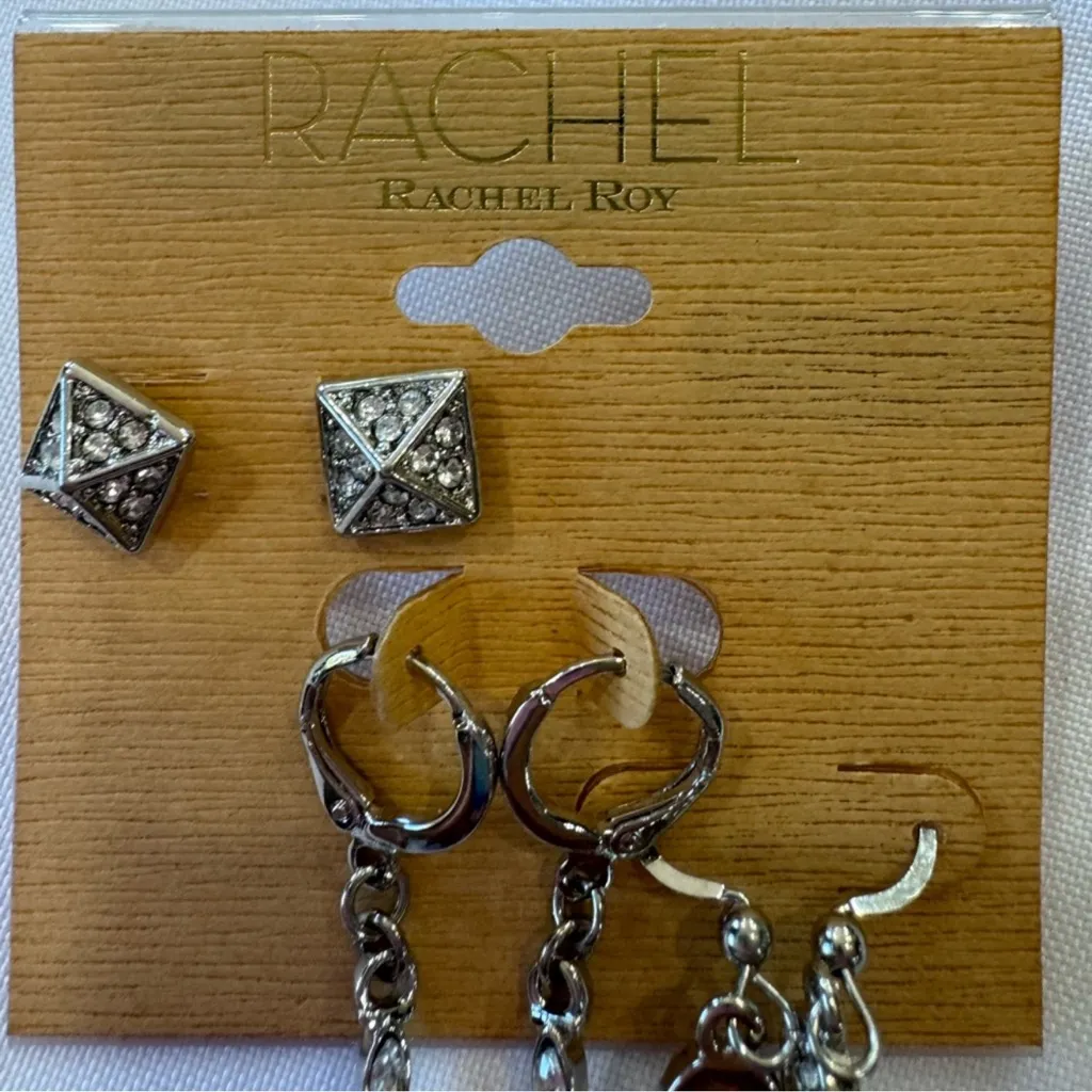 Rachel Zoe Silver Earring Set of three pairs NEW - Image 3