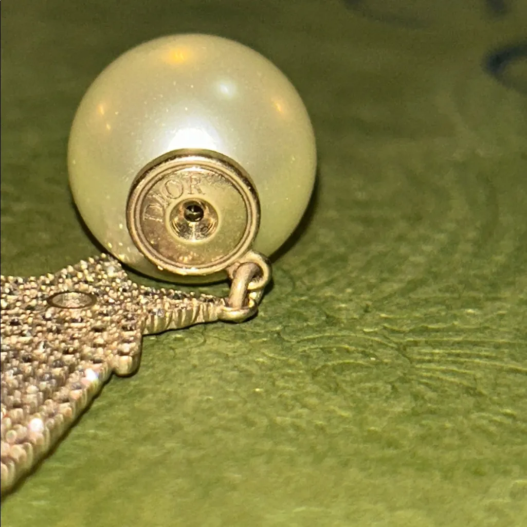 Dior Tribales Earrings Matte Gold-Finish Metal with White Resin Pearls & Crystal - Image 7