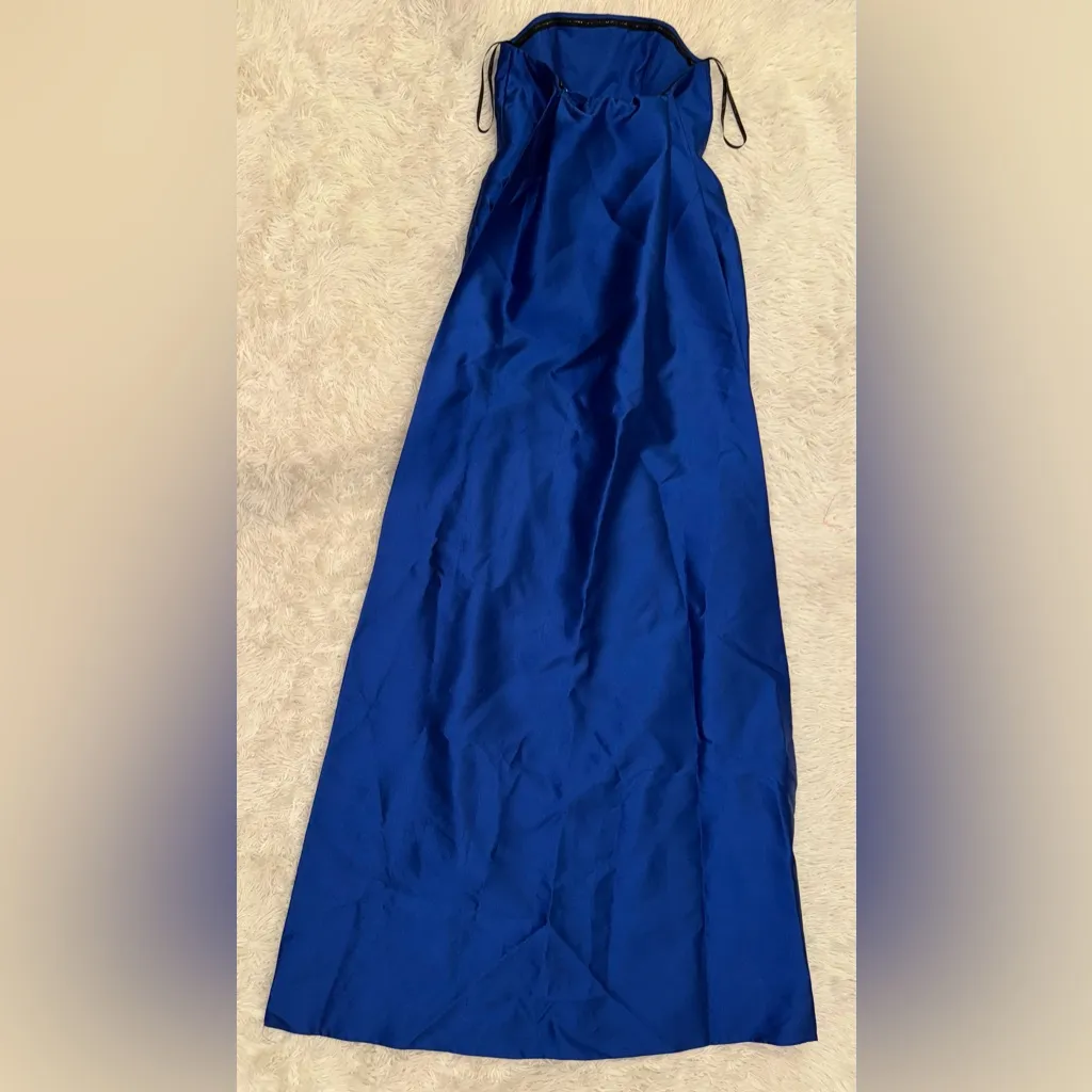 NEW Alfred Sung Strapless Satin Twill Column Gown w/ Removable Train sz 6 Blue - Image 6