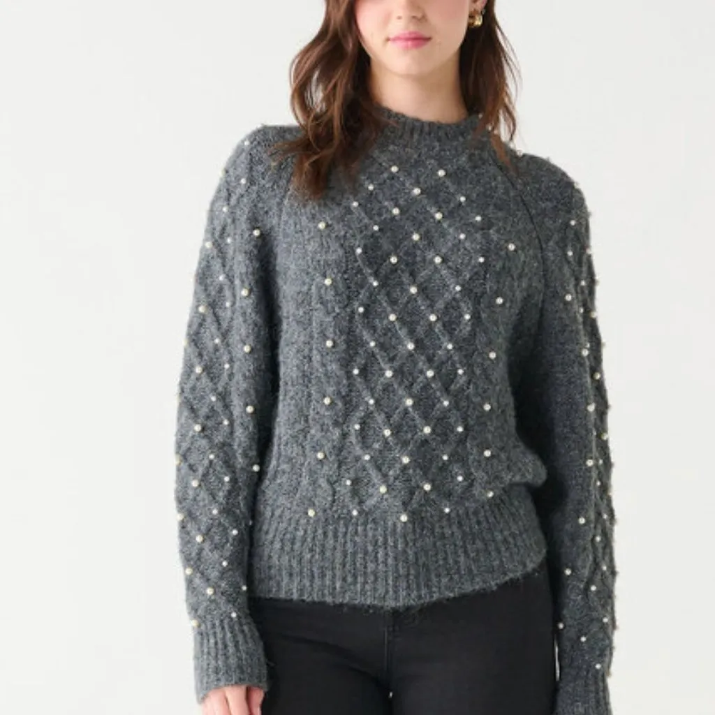 Black Tape Gray Mock Neck Pearl Sweater Size M - Image 14