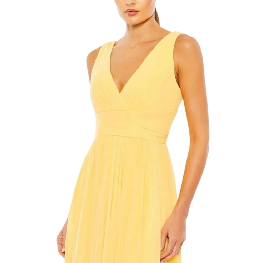 Mac Duggal NWT 20 Style A 55793 Chiffon Faux Wrap A Line Gown Buttercup Yellow - Image 3