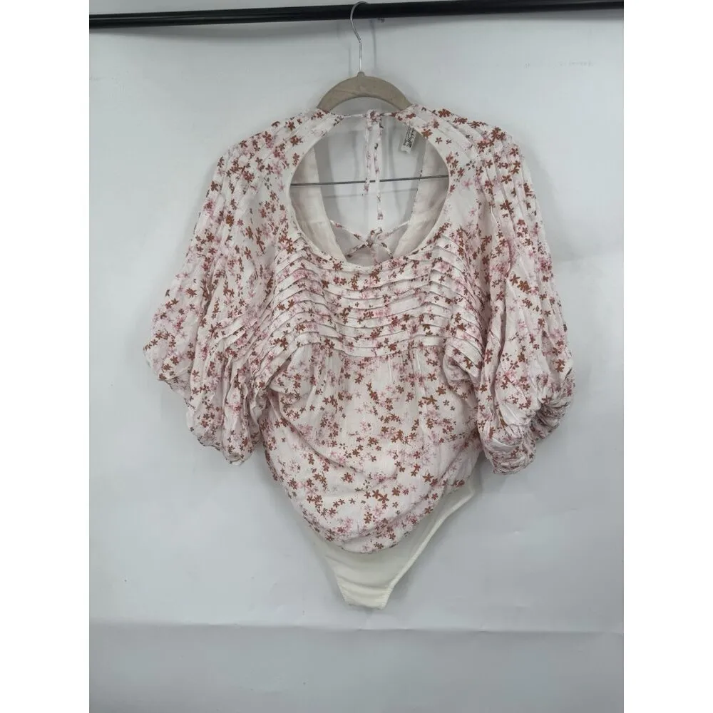 Free People Dessa Bodysuit Intimately Floral Printed Pintuck Women Top S Pink‎ - Image 2