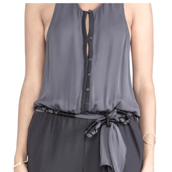 Free People Gray Angelica Beaded Belted Silky Jumpsuit Romper‎ Pantsuit - Image 2