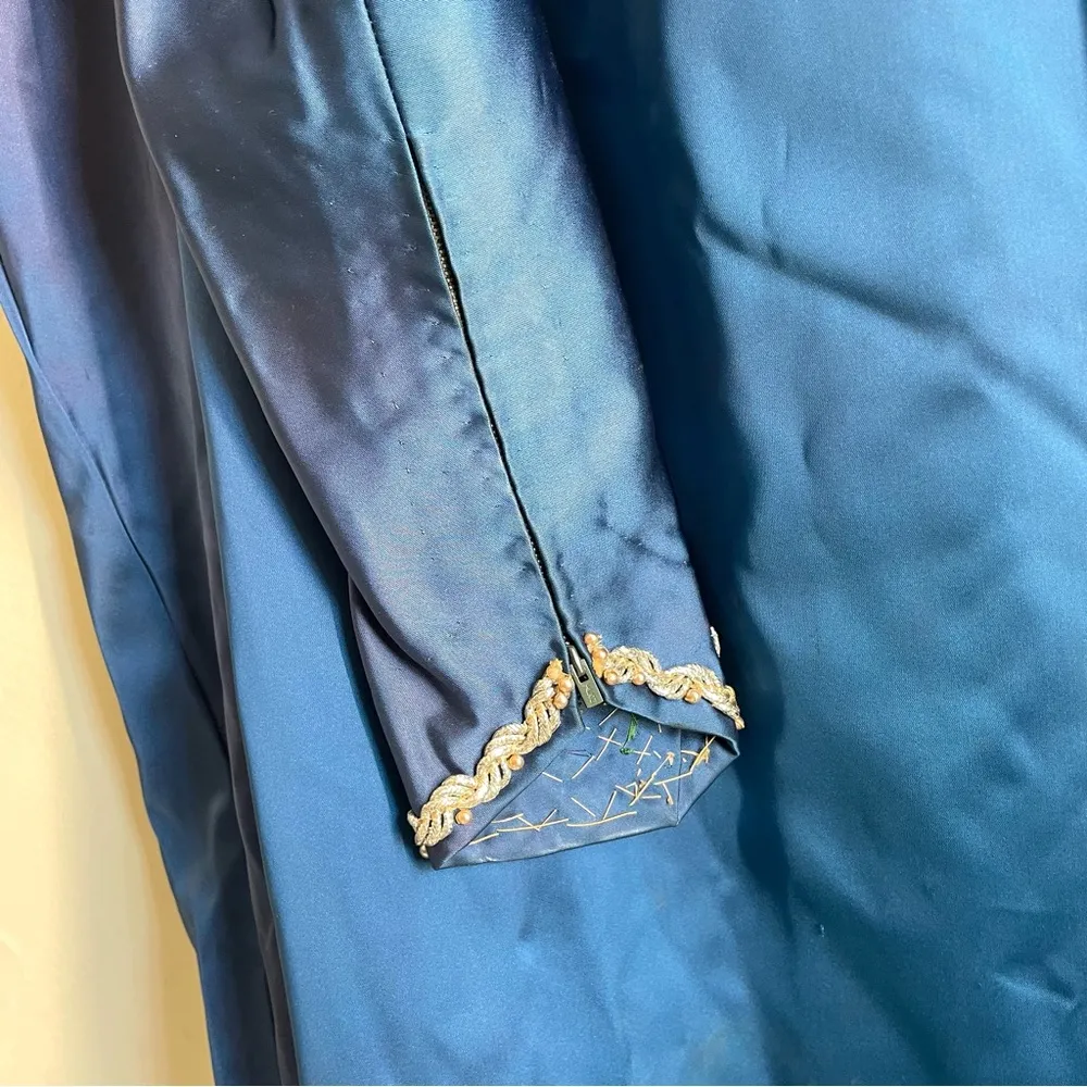 Vintage Handmade Embellished Cloak Coat Royal Blue Size M - Image 11