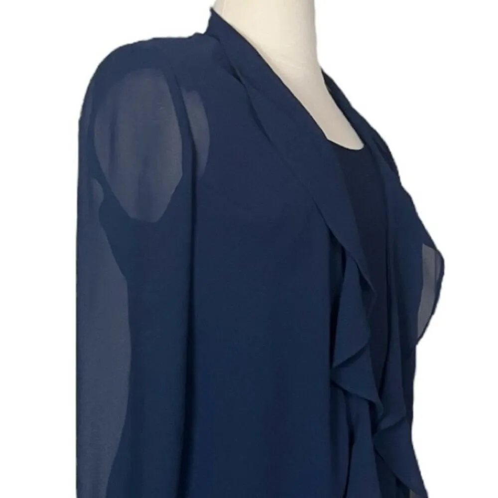 Jessica Howard Midi Jacket Dress Ruffle Front Chiffon Navy Blue Women’s Size 14W - Image 6