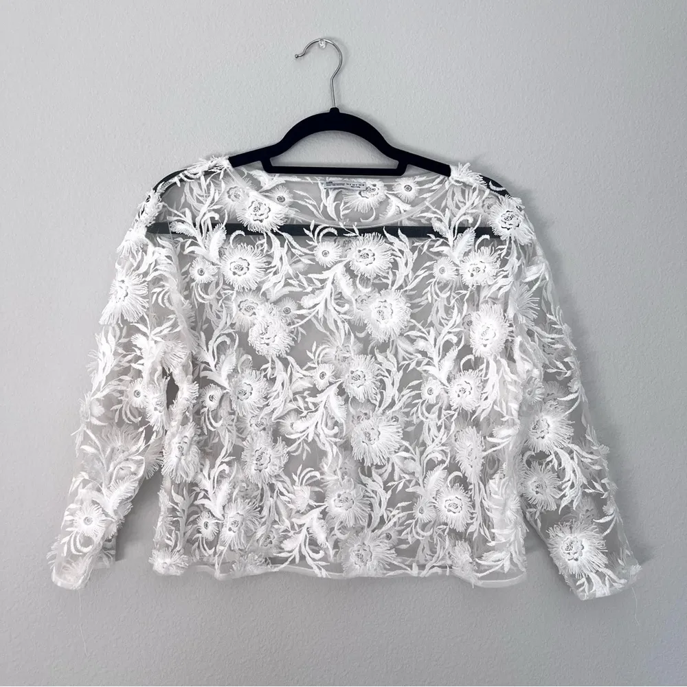 Zara White Sheer Floral Top - Image 3