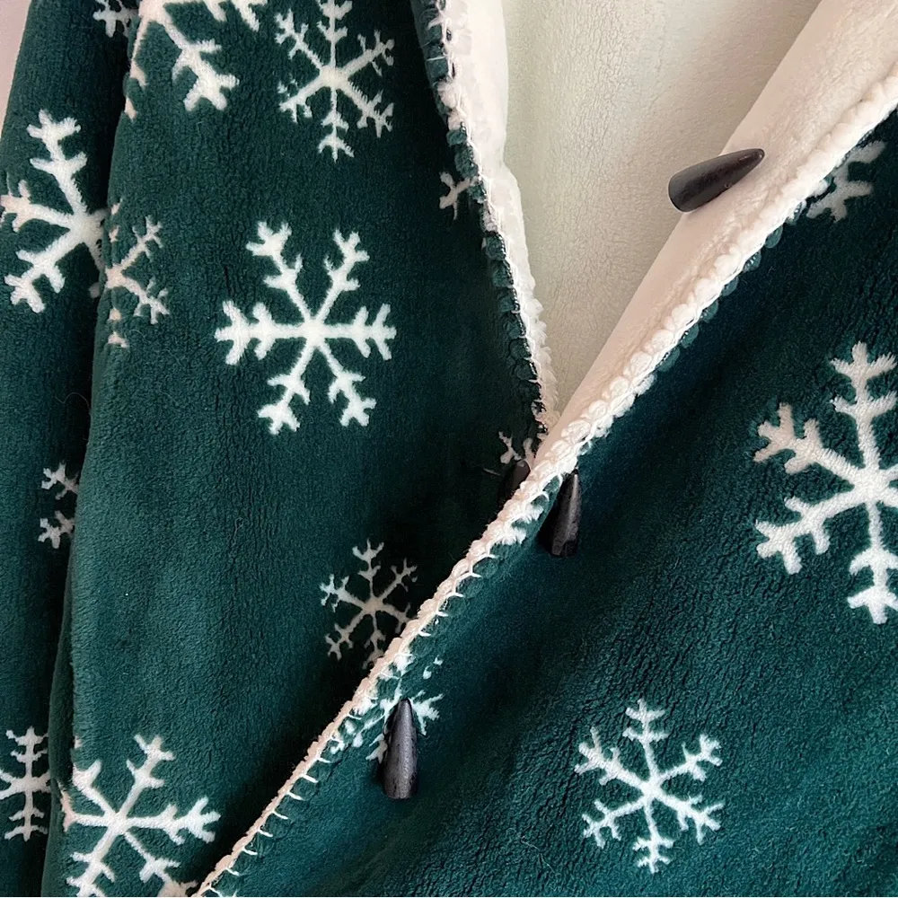 Vintage Snowflake Fleece Hooded Coat Green Size M - Image 5