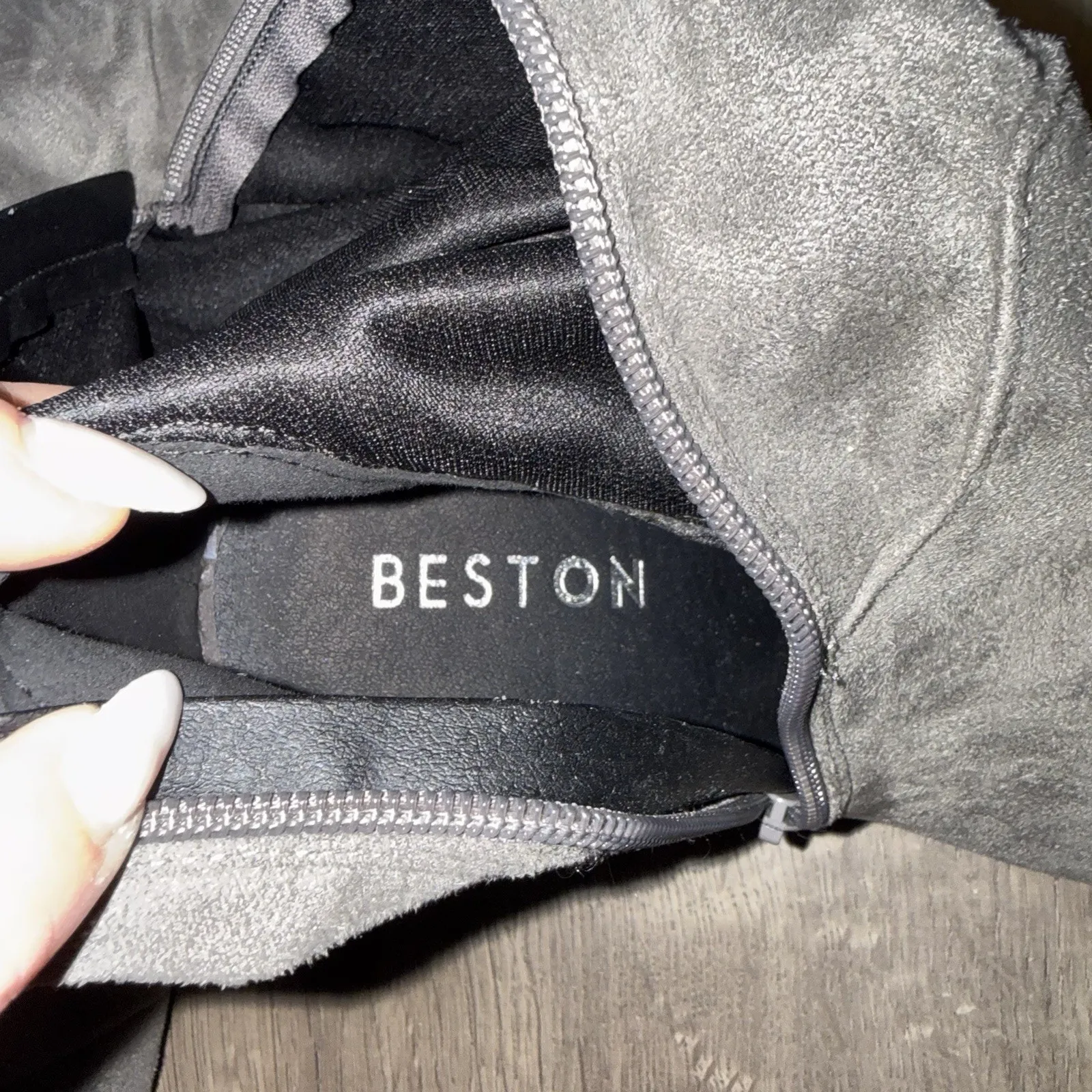 Beston Gray Faux Suede Tall Over the Knee High Heeled Boots Pointed Toe Women 9 - Image 7