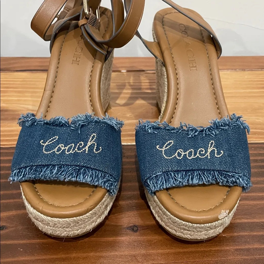 Coach Kelley Blue Denim Wedges Sandals Size 5.5 - Image 7