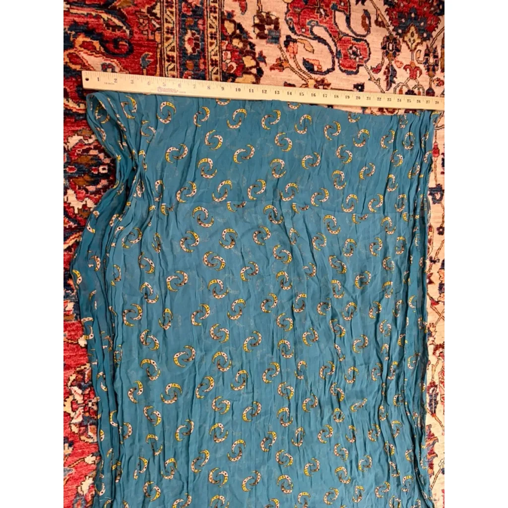 James Coviello Vintage Silk Scarf Celestial Moon Star Print Blue Teal - Image 2
