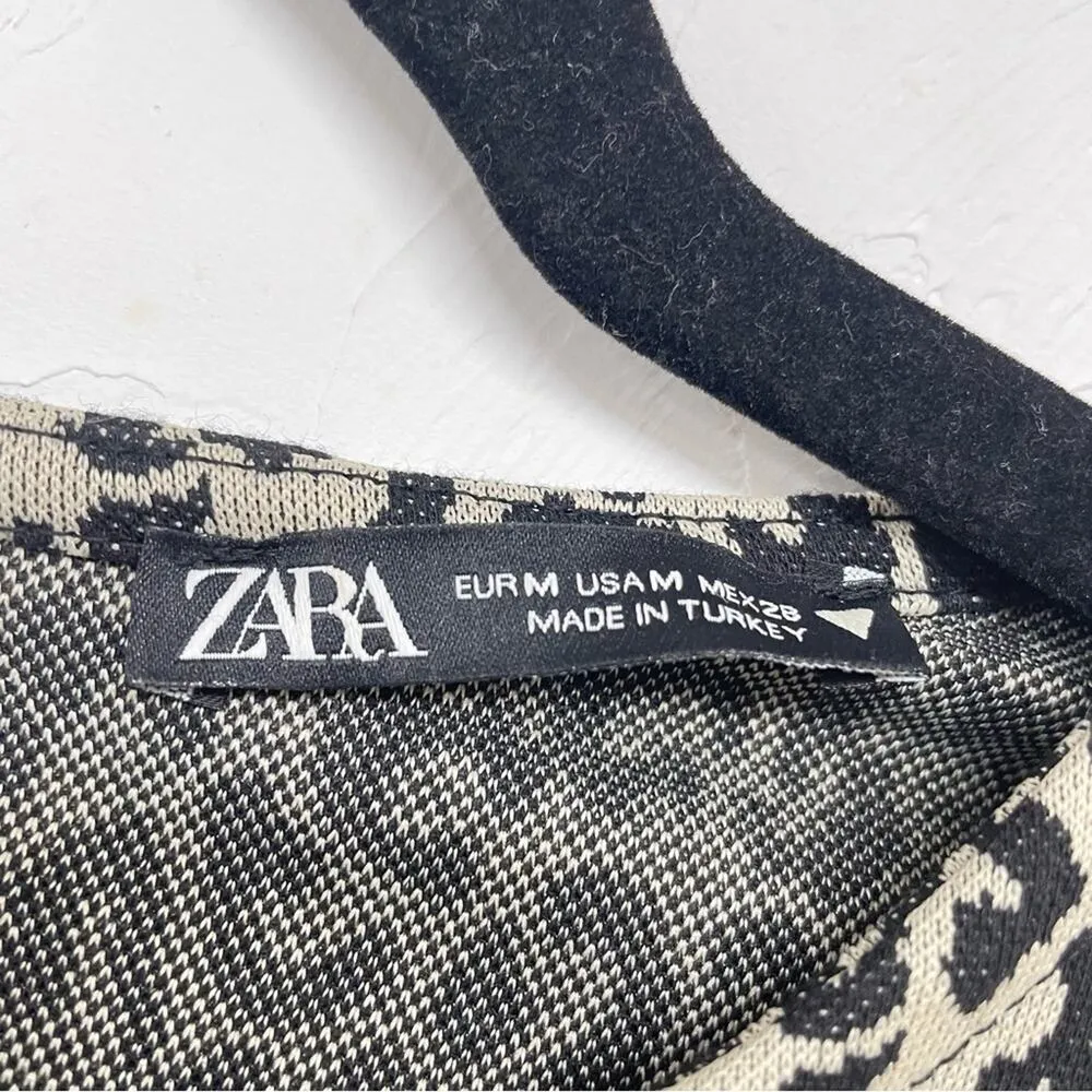 Zara Brown Animal Print Short Sleeve Knee Length Sheath Dress Womens M Leopard - Image 6