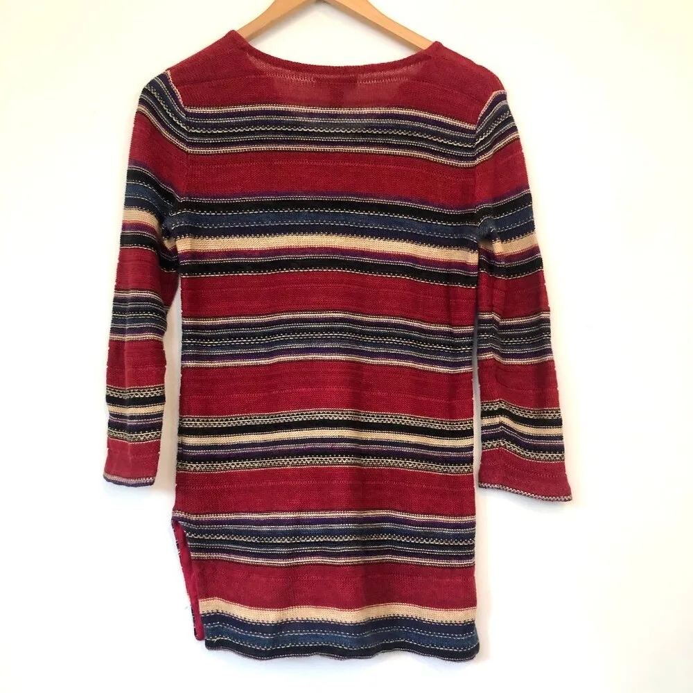 RALPH LAUREN JEANS CO LRL Red Navy Striped Cotton Linen 3/4 Sleeve Fall Sweater - Image 6