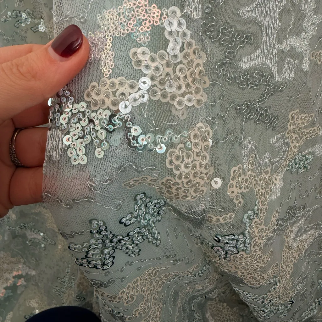 NWT Mac Duggal Long Sleeve Embellished Mesh Gown in Platinum 12460 Sz 8 Wedding - Image 13