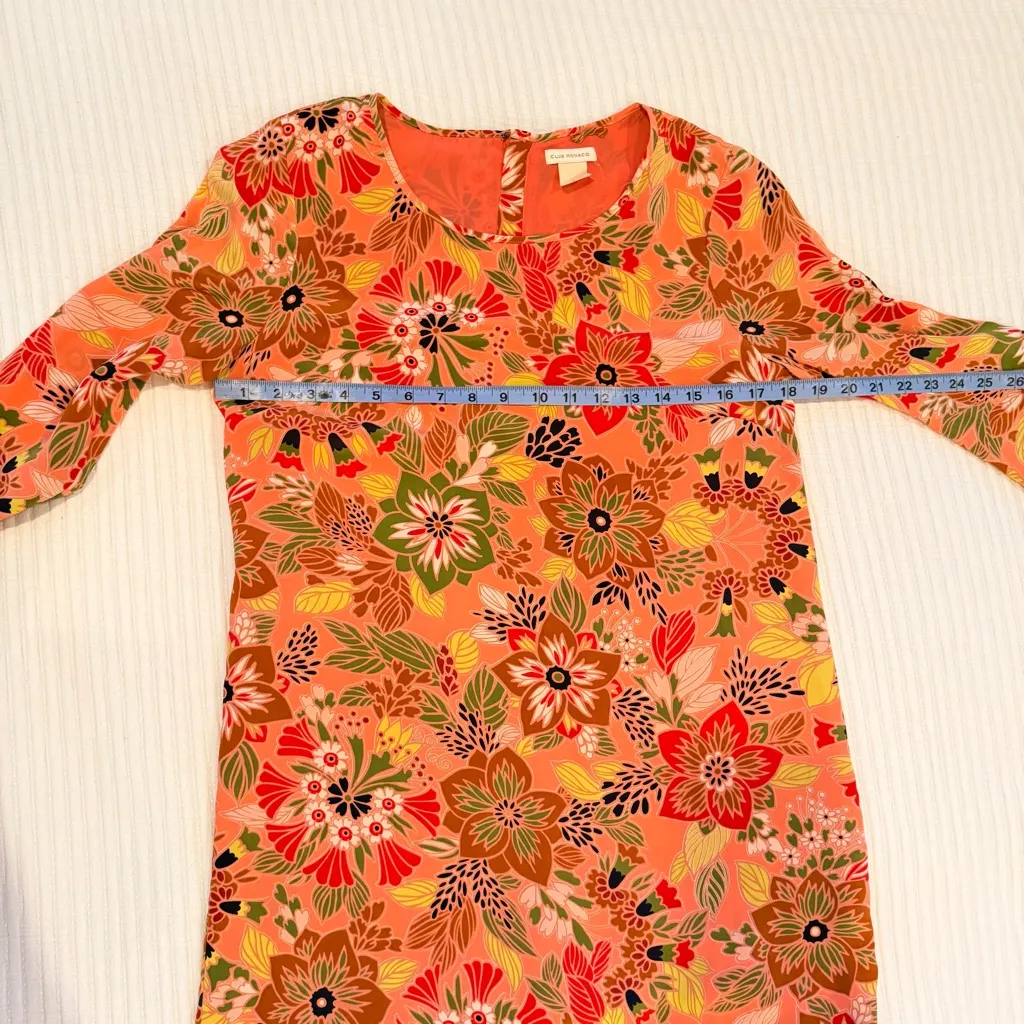 Club Monaco 100% Silk Floral Print 3/4 Sleeve Zip Back Women's Dress Size 6 - Image 11