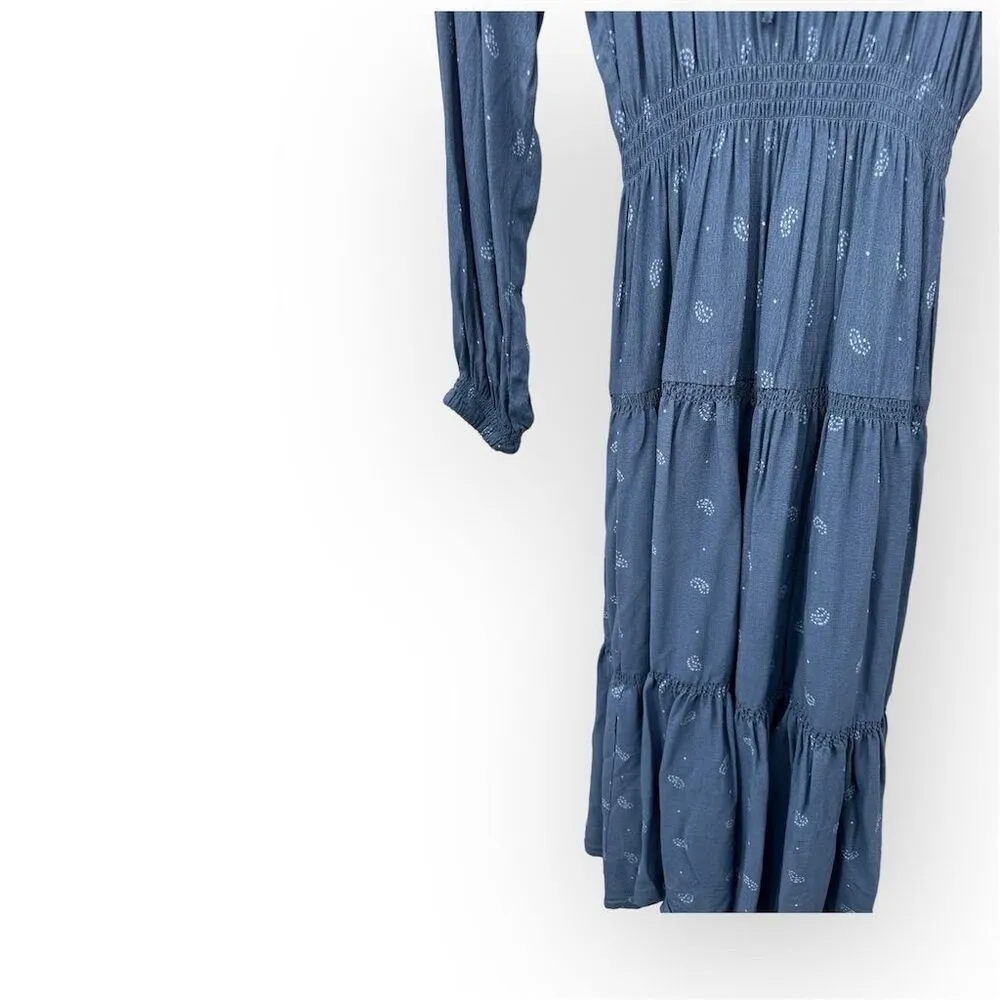 Urban Outfitters Reese Paisley Blue Midi Dress Smocked Tiered Petite Size S - Image 8