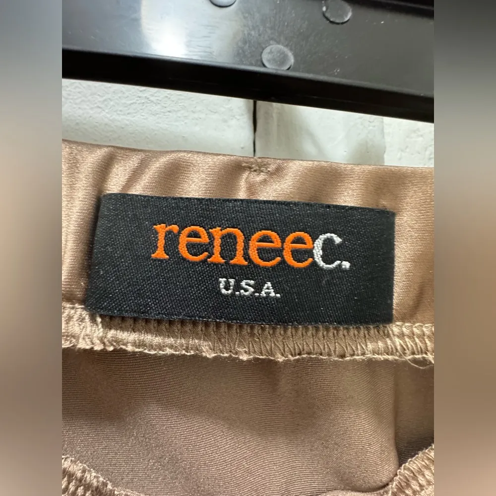 RENEE C Satin Slit Midi Skirt In Dune Size Small Tan - Image 5