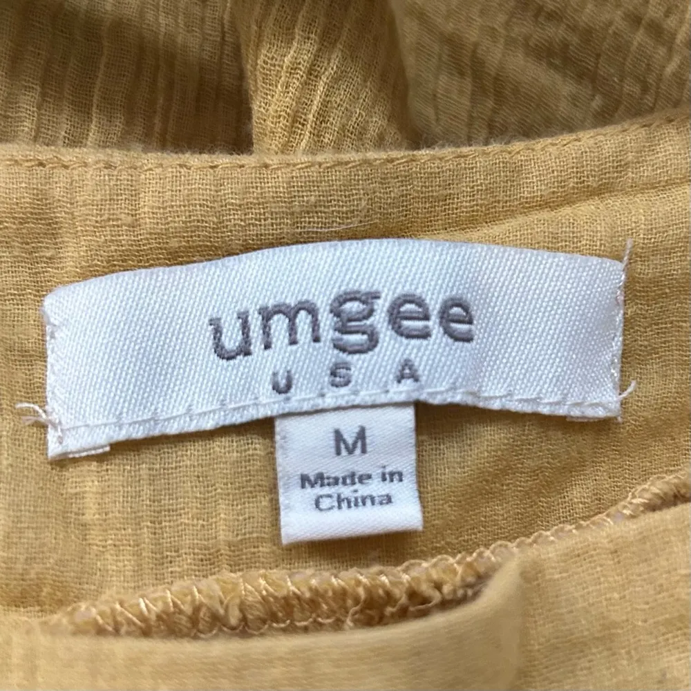 Umgee Yellow With Cream Crochet Detail Size Medium Tunic Gauzy Mini Dress. - Image 5