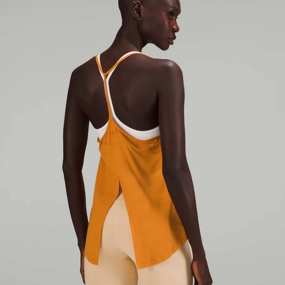 Lululemon Modal-Silk Yoga Tank Top in Autumn Orange athletic yoga Flowy tie back - Image 9