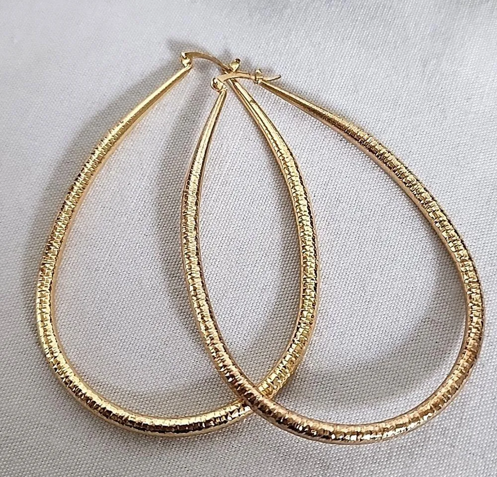 Large Gold Teardrop Hoop Earrings - Image 3