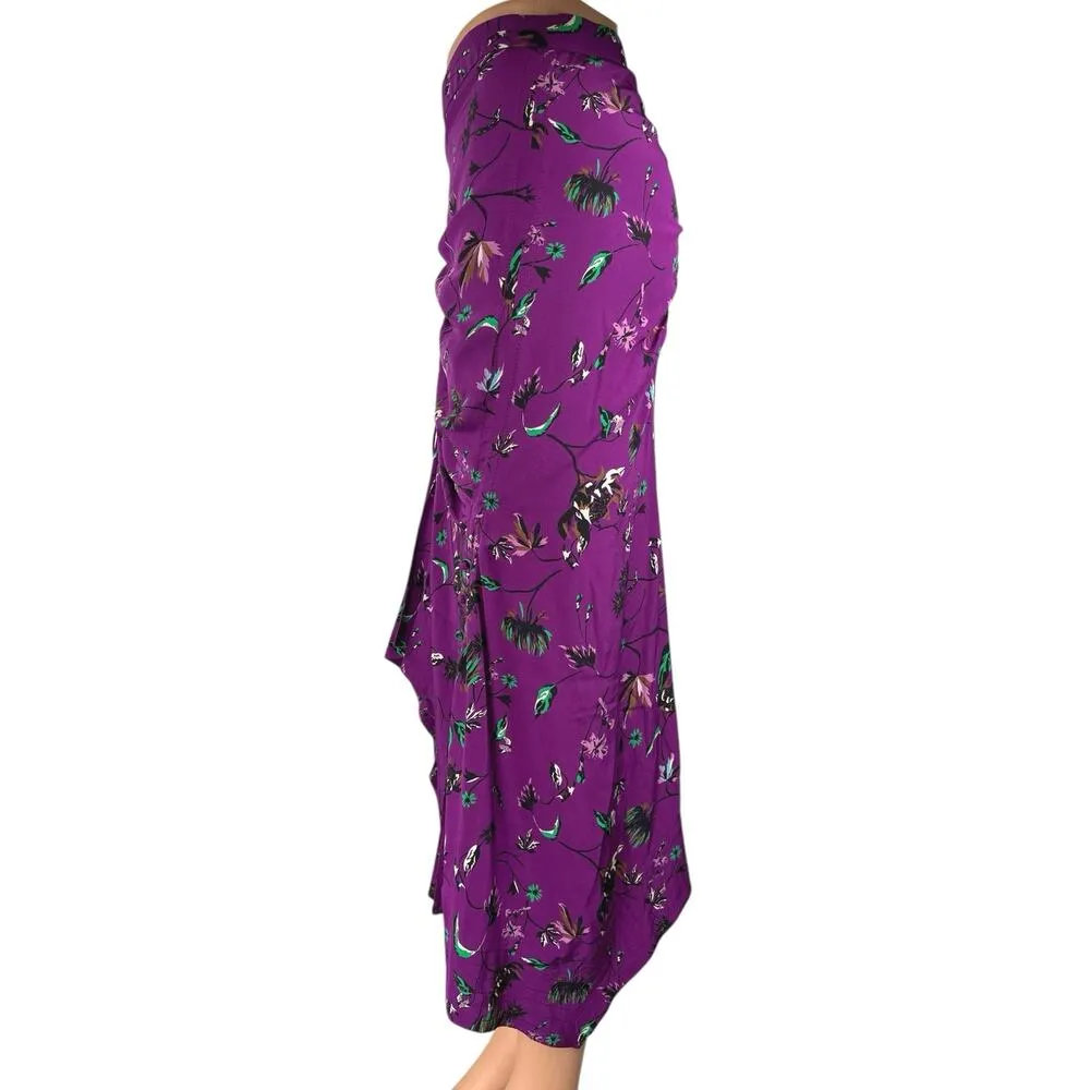 Tanya Taylor Purple 100% Silk Floral Ruched High Waisted Midi Pencil Skirt Sz 2 - Image 2