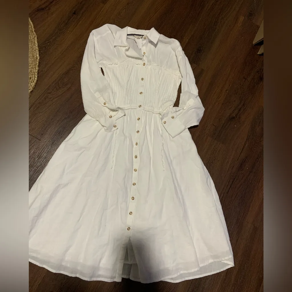 Pilcro Shirred Corset Buttondown Dress blogger fav midi casual formal fall $148 White Size XS - Image 4