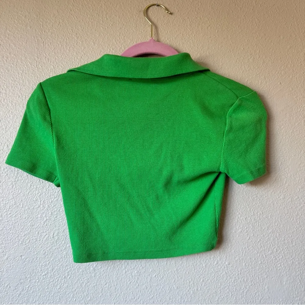 Zara Kelly Green Cropped Polo Shirt Womens S Summer Beachy Casual Short Sleeve - Image 3