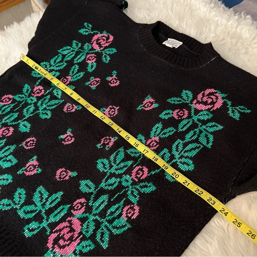 Vintage GFC New York Dark Floral Sweater Made in the USA No Size Tag Approx 1X - Image 6