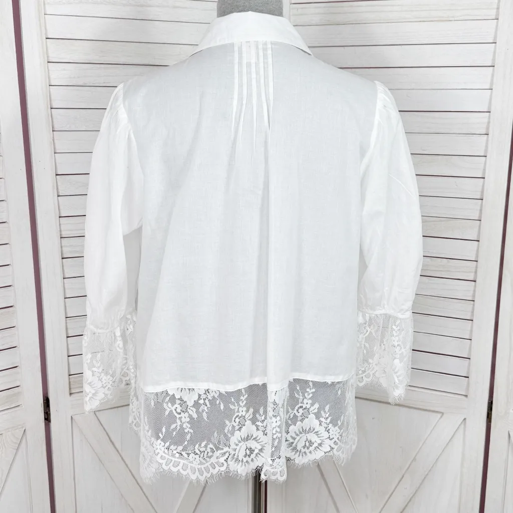 Cato Pleated Lace Hem Crop Shirt White Large Poet Cottage Farm - Image 4