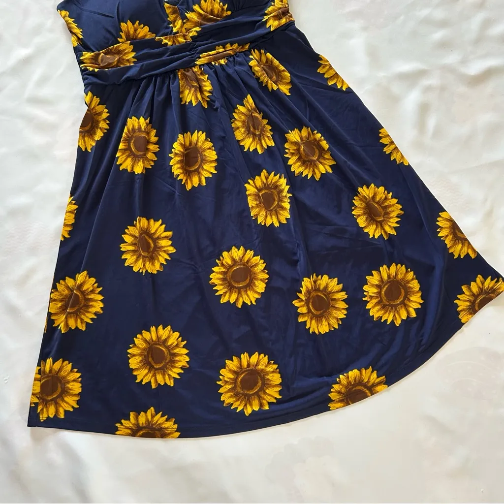 NWT Navy Blue Sunflower Halter Dress Golden Yellow Floral Spring Summer Cottage - Image 3