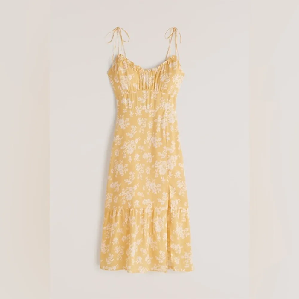 NWT Abercrombie & Fitch Tie-Strap Ruched Midi Dress - Yellow - S - Image 3