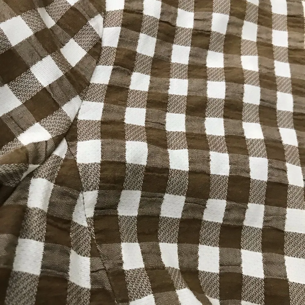 Vintage 1960s Gingham Pleated Dress White … Brown Size undefined - Image 12