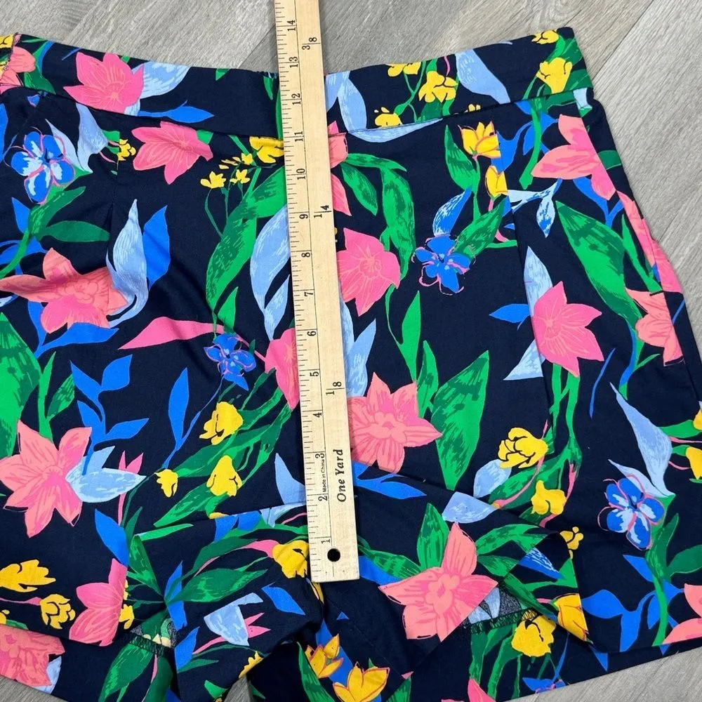 J. Crew Tropical Floral Pleat Front High Waist Chino Shorts Blue Multi 8 - Image 9