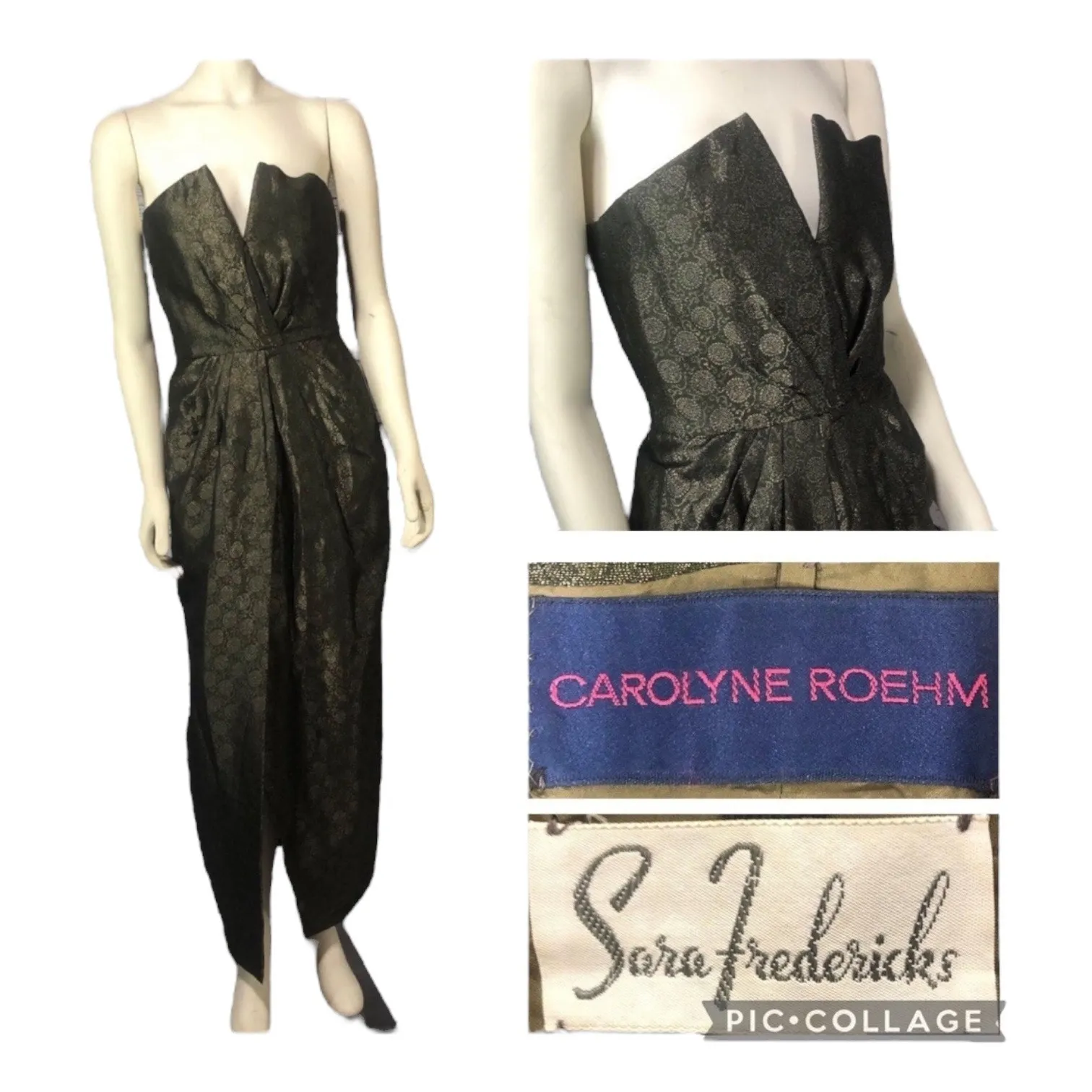 1980’s Carolyne Roehm strapless Metallic Brocade Strapless Gown formal dress XXS - Image 14
