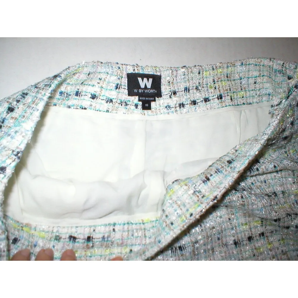 NWT $228 Womens Designer Worth New York Office Dress Shorts 10 Tweed Milly Multi White - Image 4