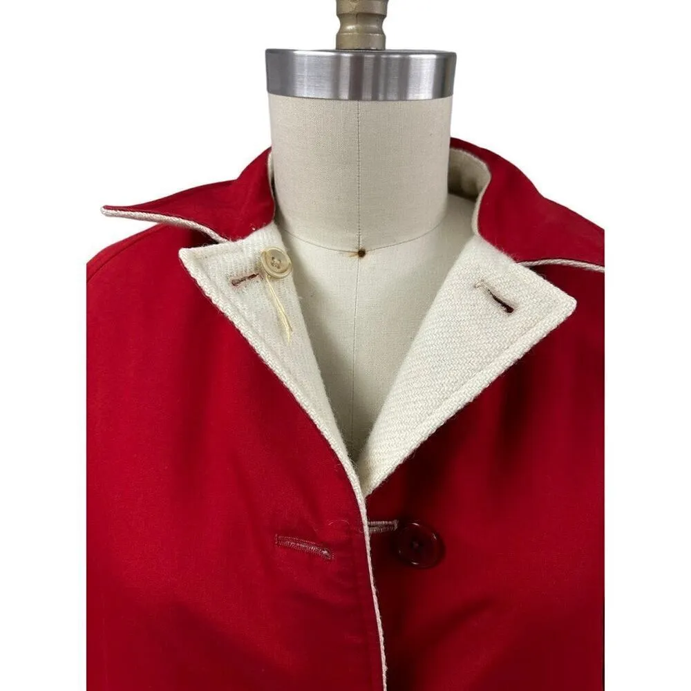 Vintage Reversible Burberry Blue Label Womens Coat Red Cotton/White Wool sz L/XL - Image 4