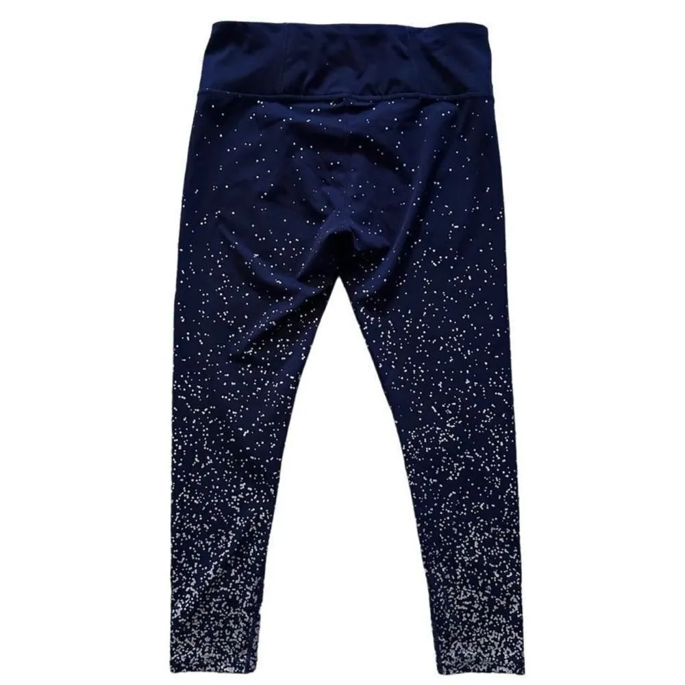 Kimberly Ombre Space Metallic High Rise Navy & Silver Polka Dot Leggings Large Blue - Image 2