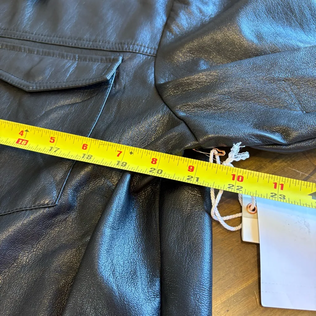 GOOD AMERICAN Better Than Leather Faux Leather Shacket Army Shirt Black XL 4 - Image 5