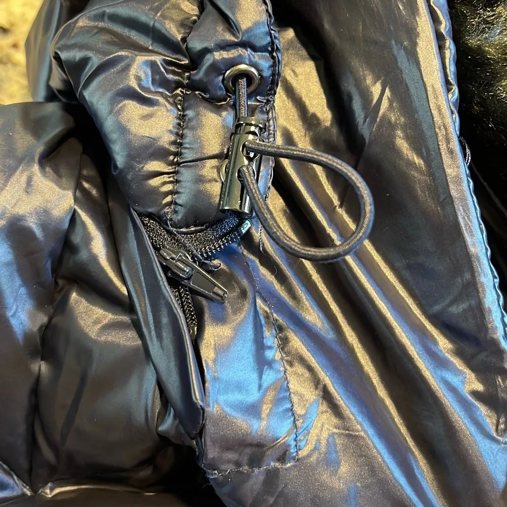 Michael Kors Womens Full Zip Faux Fur Collar Hooded‎ Down Puffer Coat Navy Small - Image 4